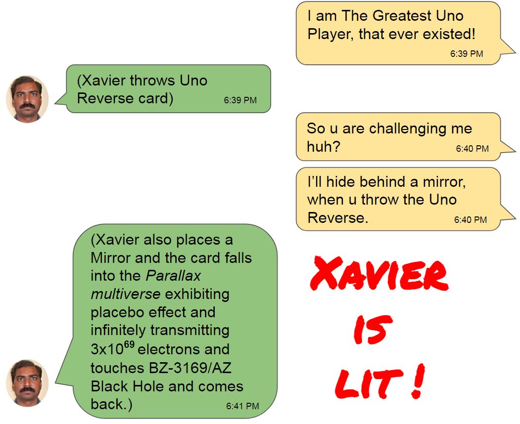 Xavier playing Uno meme.